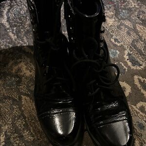 Donald J. Pliner Glossy Black Moto Boots